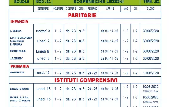 Canosa - calendario scolastico 2019 2020