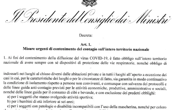 Coronavirus - Dpcm 13 ottobre 2020