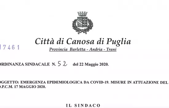  ORDINANZA SINDACALE DEL 22 MAGGIO 2020 