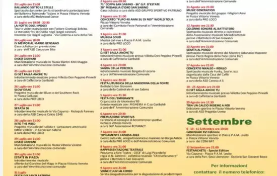 Il cartellone interesserà vari quartieri e zone: previsti molteplici eventi organizzati da associazioni, comitati e attività produttive 