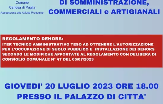 Sono invitati a prendere parte all'incontro esercenti, commercianti, artigiani ed Ordini Professionali di Ingegneri e Geometri.