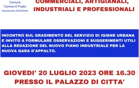 L'incontro sarà utile al fine di ricevere osservazioni e suggerimenti per migliorare il nuovo servizio di raccolta e smaltimento dei rifiuti.
