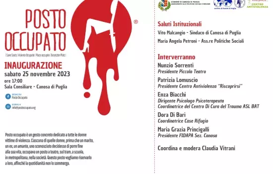 Un posto "vuoto" a simboleggiare chi avrebbe potuto occuparlo e non può più farlo. Il Comune di Canosa riserverà i “posti occupati” presso la Sala Consiliare e il Teatro Comunale “Raffaele Lembo