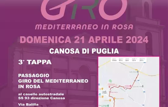 Teatro della 3^ tappa, dalle ore 12:30 alle ore 15:30, sarà quindi la Provincia BAT che oltre a toccare Canosa, vedrà protagoniste Barletta, Minervino Murge, Spinazzola, Andria e Trani