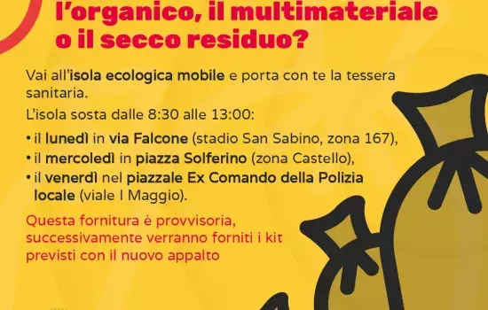Sarà possibile utilizzare le buste che verranno consegnate in dotazione recandosi presso le Isole Ecologiche Mobili