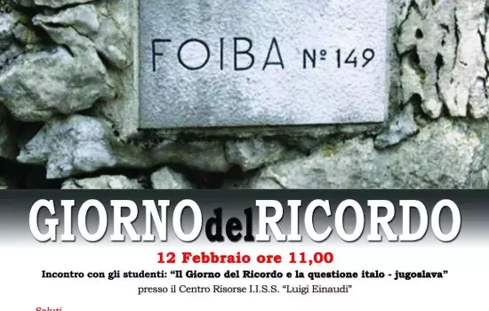 In occasione della Giornata del Ricordo, in programma lunedì 10 febbraio, l’Amministrazione Comunale ha inteso dare vita a due momenti di riflessione