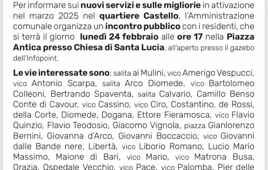 L’obiettivo, attraverso la presenza di gazebo che fungeranno da Infopoint, sarà quello di informare i residenti sui nuovi servizi e sulle migliorie previste dal nuovo piano industriale